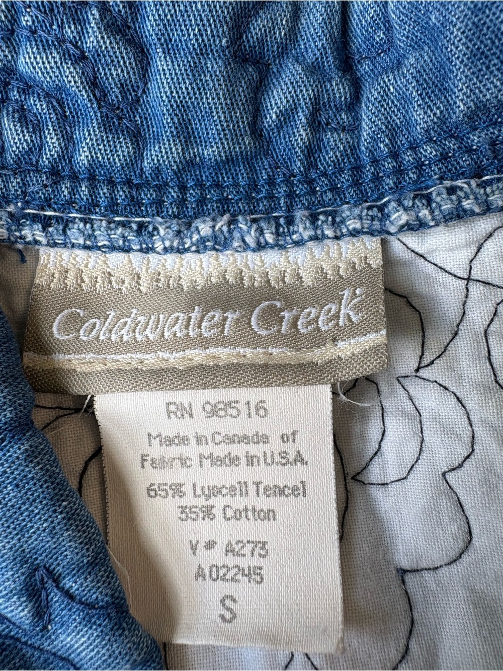 Coldwater Creek Quilted Floral Denim Jacket in Light Blue Tencel Cotton sz S - Picture 7 of 10